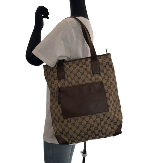 GUCCI Tote Bag 28892 GG canvas Brown beige Tote Bag Shoulder Bag Women Used Authentic