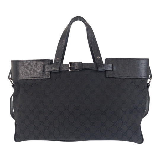 GUCCI Tote Bag 106251 GG canvas, leather Black SilverMetal Tote Bag handbag Women Used Authentic