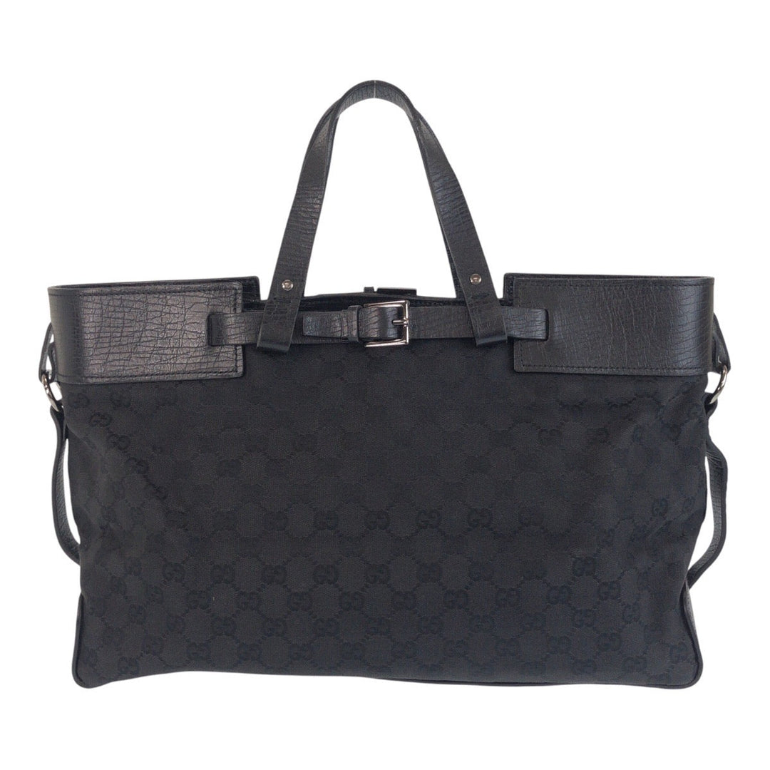 GUCCI Tote Bag 106251 GG canvas, leather Black SilverMetal Tote Bag handbag Women Used Authentic
