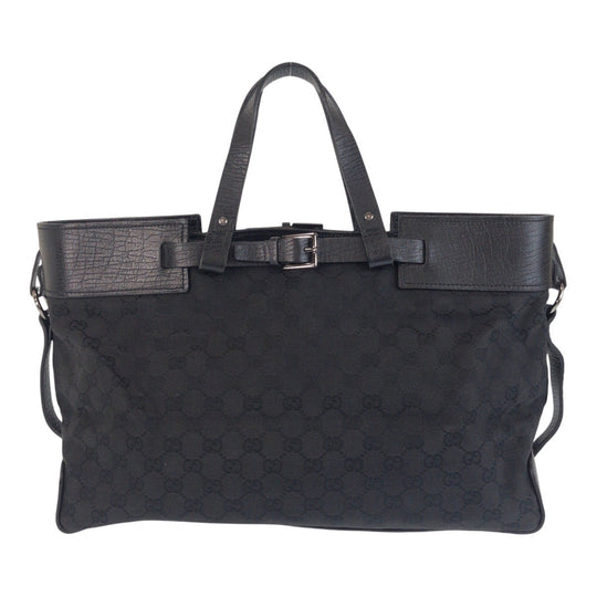 GUCCI Tote Bag 106251 GG canvas, leather Black SilverMetal Tote Bag handbag Women Used Authentic