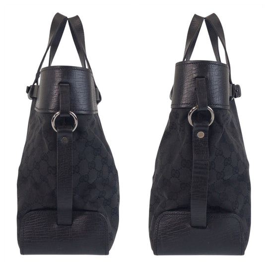 GUCCI Tote Bag 106251 GG canvas, leather Black SilverMetal Tote Bag handbag Women Used Authentic
