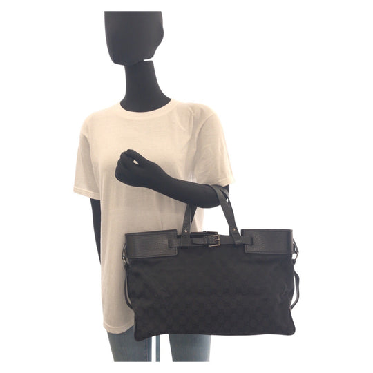 GUCCI Tote Bag 106251 GG canvas, leather Black SilverMetal Tote Bag handbag Women Used Authentic