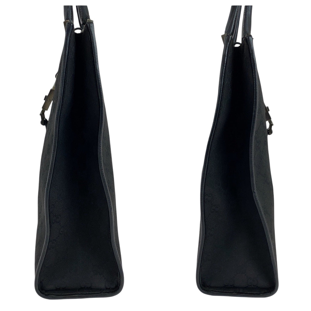 GUCCI Tote Bag 002 1064 GG canvas Black SilverMetal Tote Bag handbag Jackie Women Used Authentic