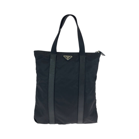 PRADA Tote Bag Nylon, Leather Black SilverMetal Tote Bag Shoulder Bag mens Used Authentic