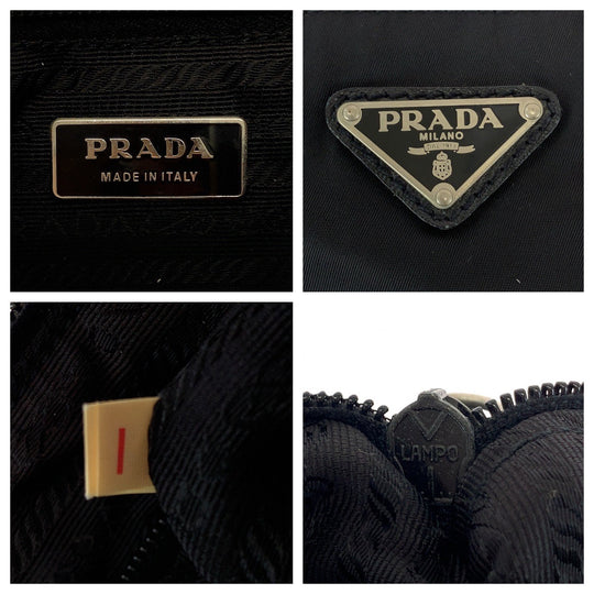 PRADA Tote Bag Nylon, Leather Black SilverMetal Tote Bag Shoulder Bag mens Used Authentic