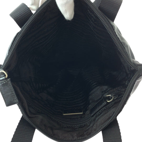 PRADA Tote Bag Nylon, Leather Black SilverMetal Tote Bag Shoulder Bag mens Used Authentic