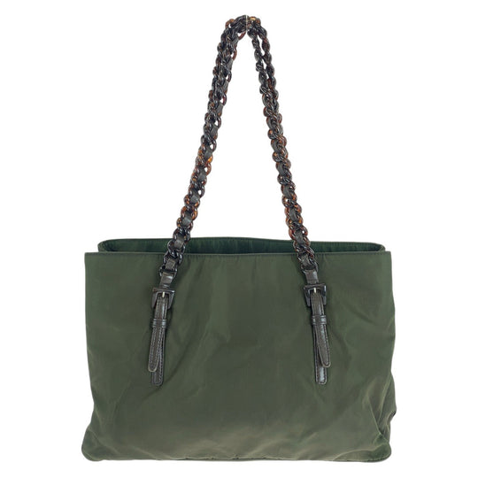PRADA Tote Bag Nylon, Leather, Plastic Khaki Brown SilverMetal Tote Bag Shoulder Bag Test Triangle With logo Women Used Authentic