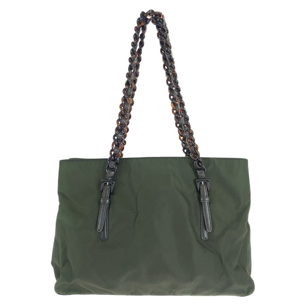 PRADA Tote Bag Nylon, Leather, Plastic Khaki Brown SilverMetal Tote Bag Shoulder Bag Test Triangle With logo Women Used Authentic