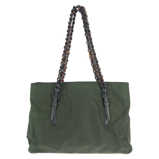 PRADA Tote Bag Nylon, Leather, Plastic Khaki Brown SilverMetal Tote Bag Shoulder Bag Test Triangle With logo Women Used Authentic