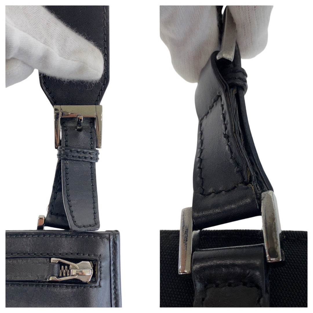 GUCCI Shoulder Bag Canvas, Leather Black SilverMetal Shoulder Bag pochette Women Used Authentic