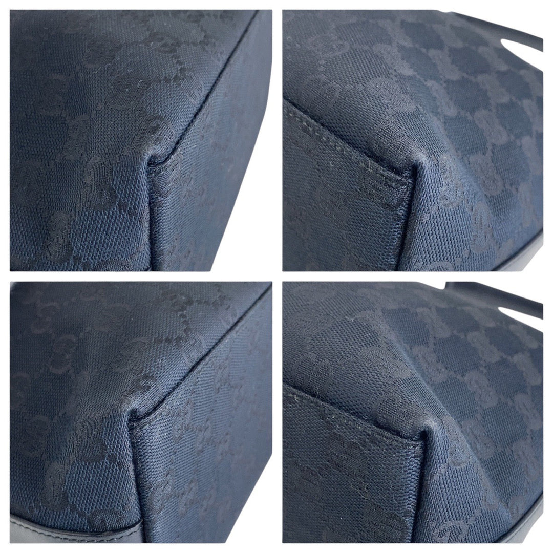 GUCCI Shoulder Bag 000 0602 GG canvas, leather Black SilverMetal Hobo Shoulder Bag Women Used Authentic