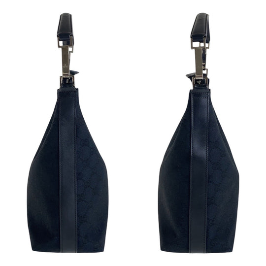 GUCCI Shoulder Bag 000 0602 GG canvas, leather Black SilverMetal Hobo Shoulder Bag Women Used Authentic