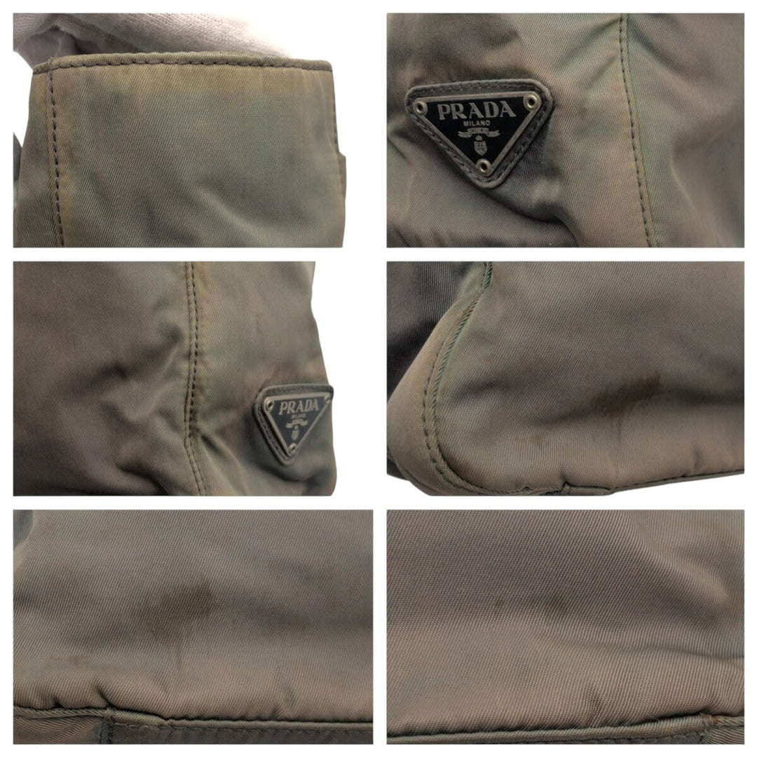 PRADA Tote Bag Nylon khaki Tote Bag handbag Triangular logo Women Used Authentic