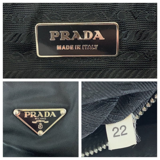 PRADA Tote Bag Nylon Black SilverMetal Tote Bag Shoulder Bag Triangle With logo Women Used Authentic