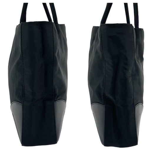 PRADA Tote Bag Nylon Black SilverMetal Tote Bag Shoulder Bag Triangle With logo Women Used Authentic