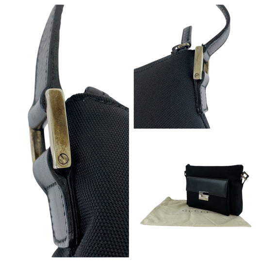 GUCCI Shoulder Bag Canvas, Leather Black SilverMetal One Shoulder Bag Pochette mens Used Authentic