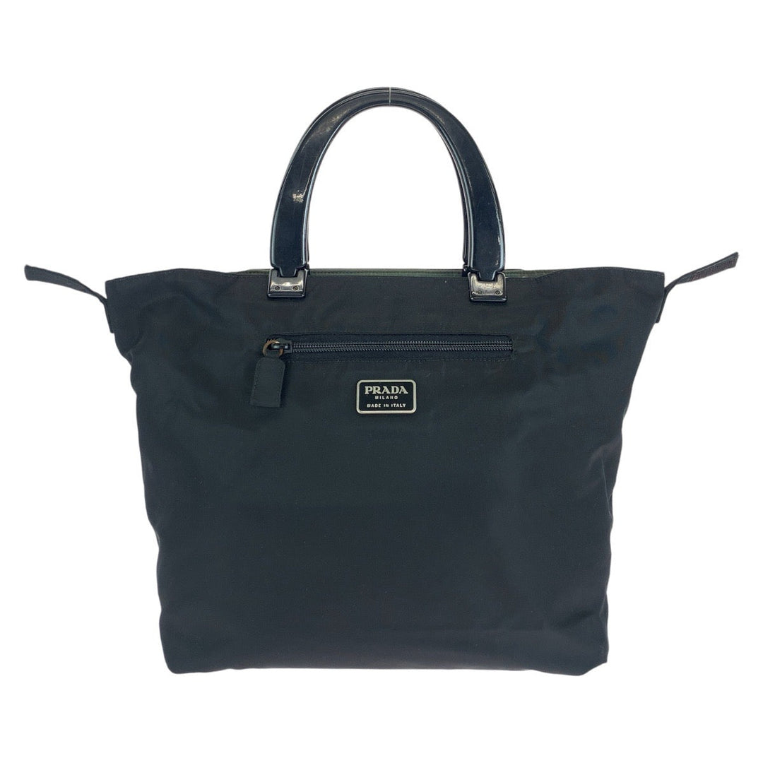 PRADA Tote Bag Nylon, Plastic Khaki black Tote Bag handbag Test Triangle With logo Reversible Women Used Authentic