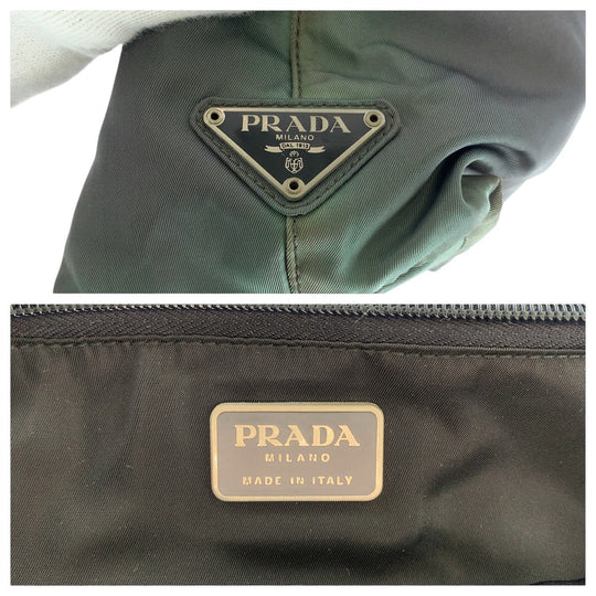 PRADA Tote Bag Nylon, Plastic Khaki black Tote Bag handbag Test Triangle With logo Reversible Women Used Authentic