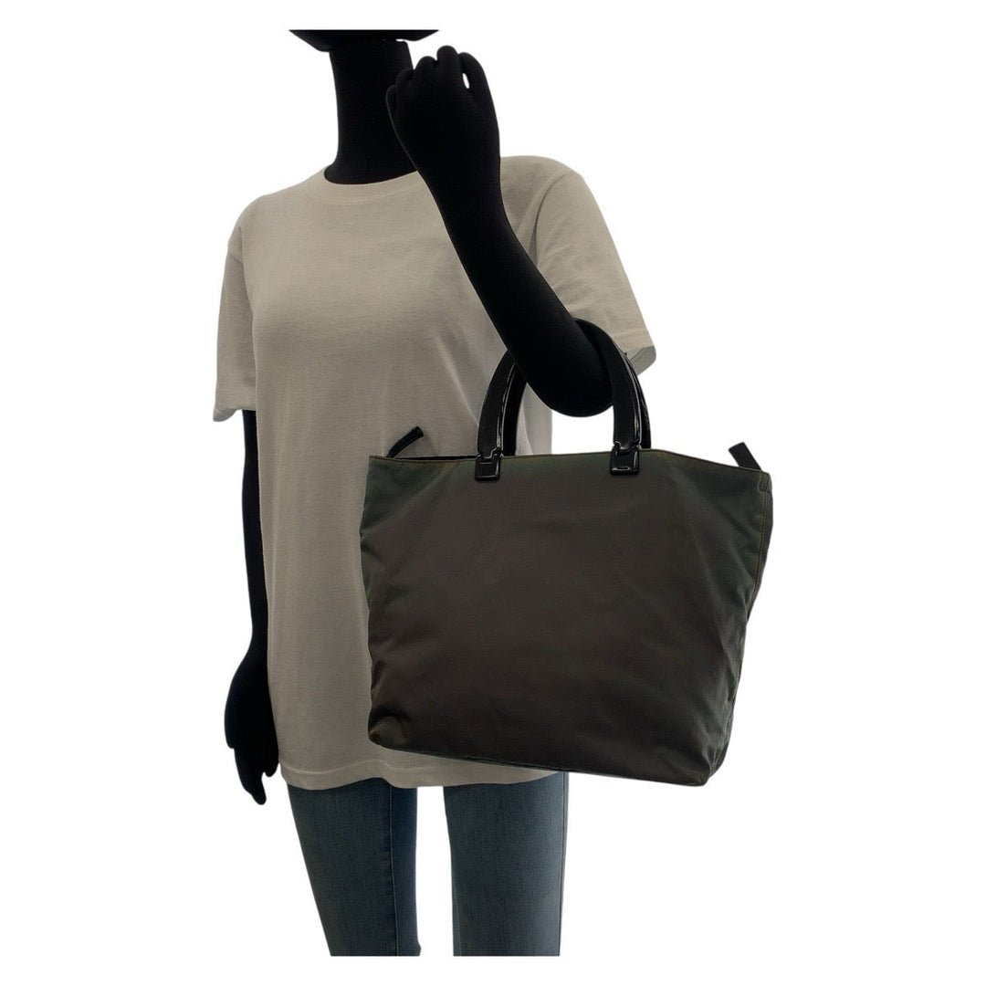 PRADA Tote Bag Nylon, Plastic Khaki black Tote Bag handbag Test Triangle With logo Reversible Women Used Authentic