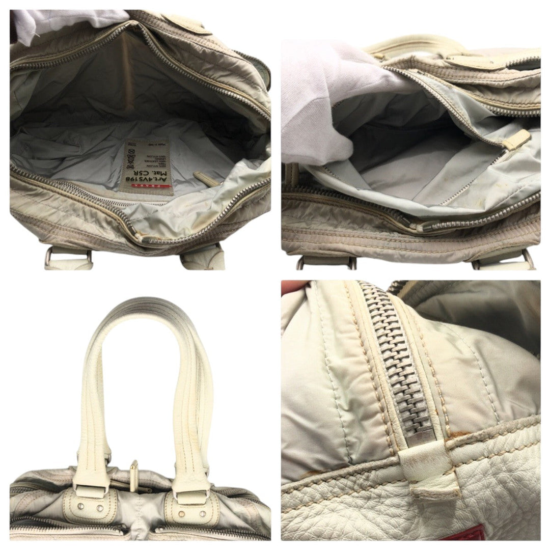PRADA Handbag Nylon White SilverMetal Handbag Shoulder Bag PRADA Sports Women Used Authentic