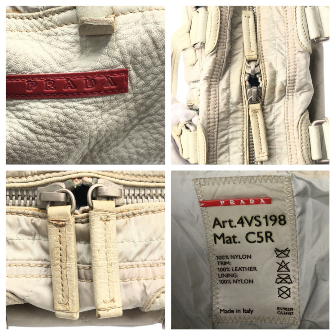 PRADA Handbag Nylon White SilverMetal Handbag Shoulder Bag PRADA Sports Women Used Authentic