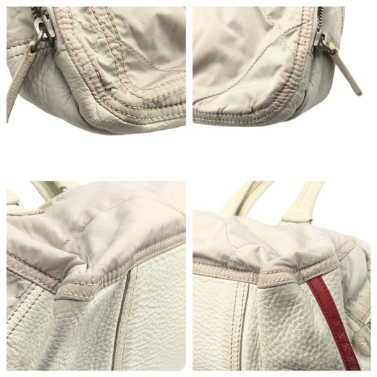 PRADA Handbag Nylon White SilverMetal Handbag Shoulder Bag PRADA Sports Women Used Authentic