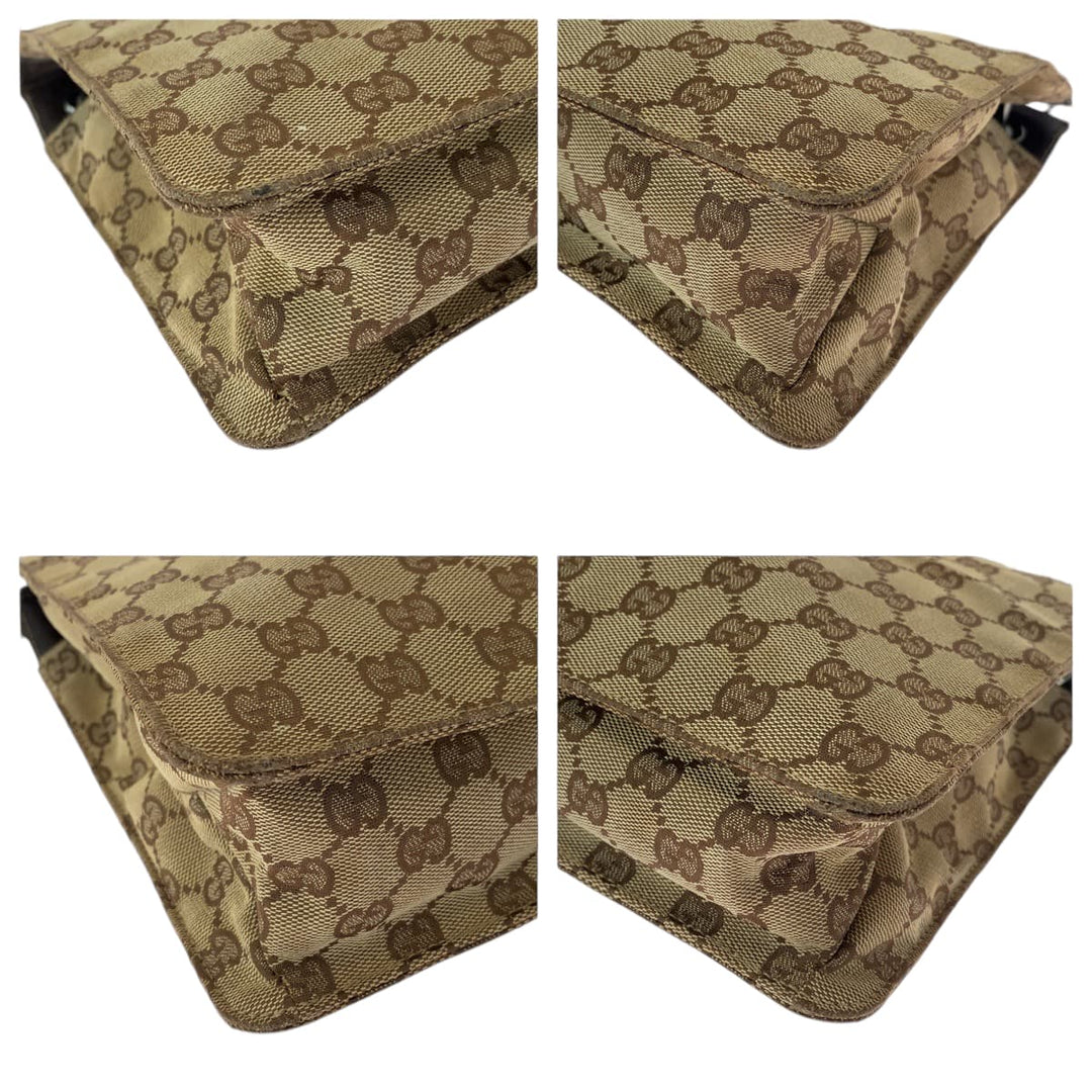 GUCCI Shoulder Bag 120841 GG canvas Brown Silver Metal Shoulder Bag pochette Women Used Authentic