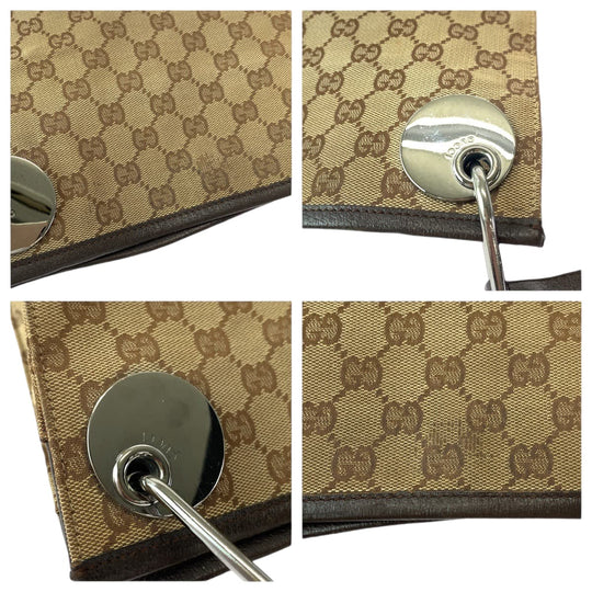 GUCCI Shoulder Bag 120841 GG canvas Brown Silver Metal Shoulder Bag pochette Women Used Authentic