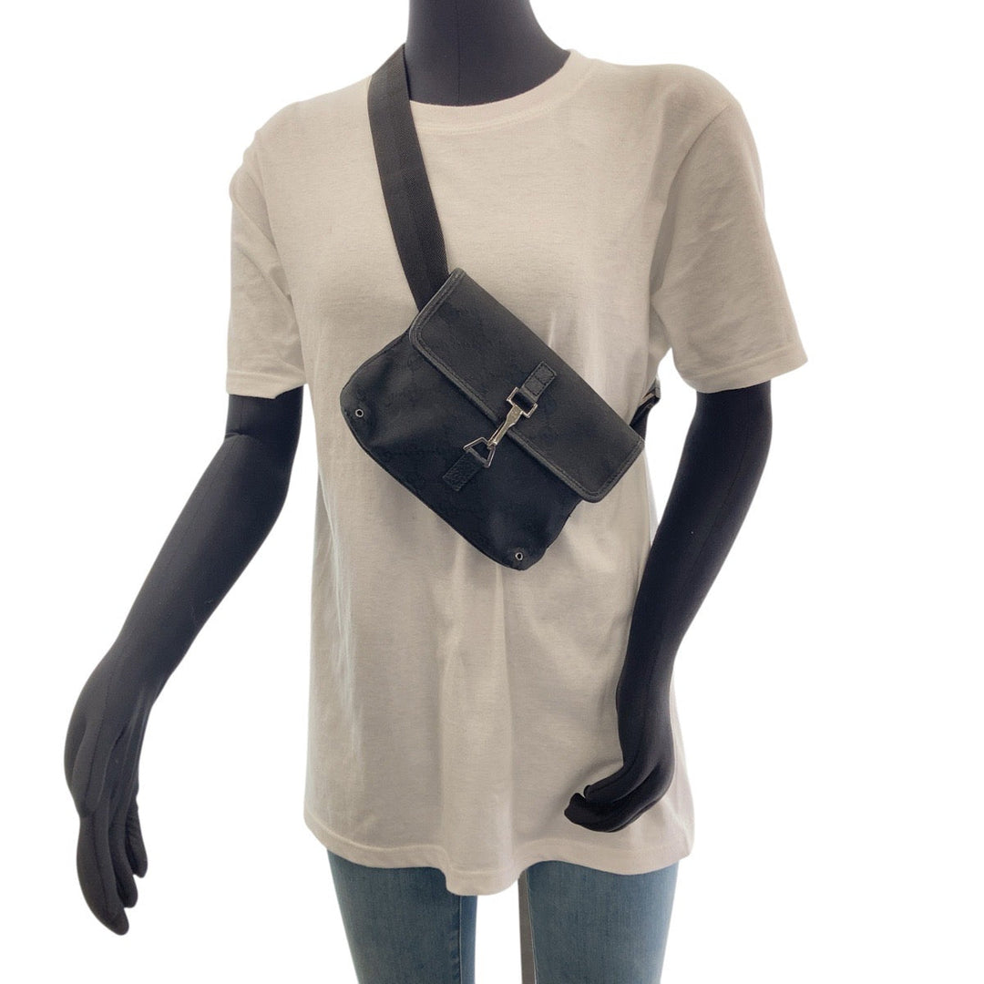 GUCCI Sling bag GG canvas Black SilverMetal Sling bag, bum bag, waist pouch Women Used Authentic