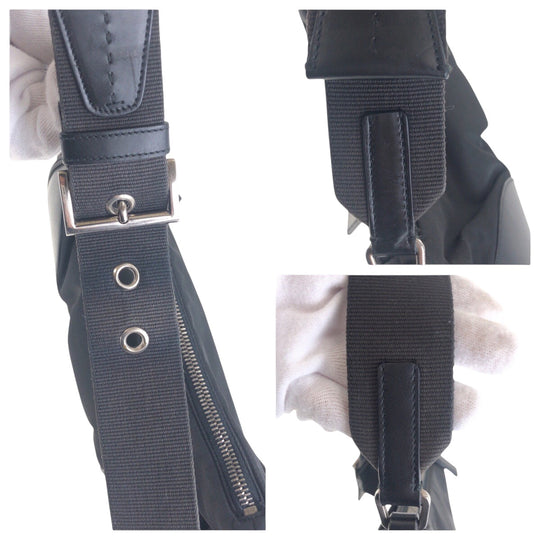 PRADA Shoulder Bag Nylon Black SilverMetal Shoulder Bag accessory pouch Test Triangle With logo Women Used Authentic