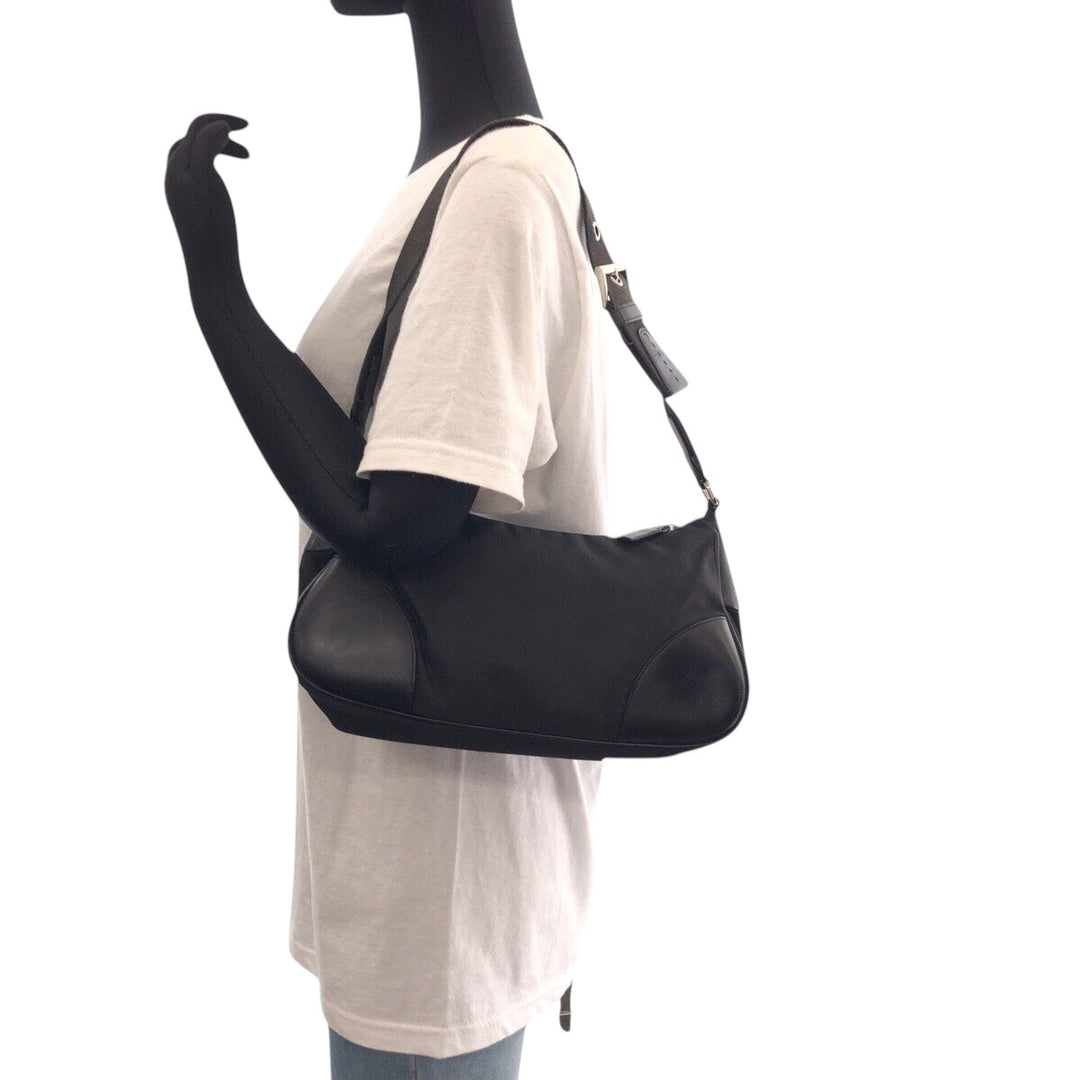 PRADA Shoulder Bag Nylon Black SilverMetal Shoulder Bag accessory pouch Test Triangle With logo Women Used Authentic