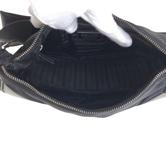 PRADA Shoulder Bag Nylon Black SilverMetal Shoulder Bag accessory pouch Test Triangle With logo Women Used Authentic