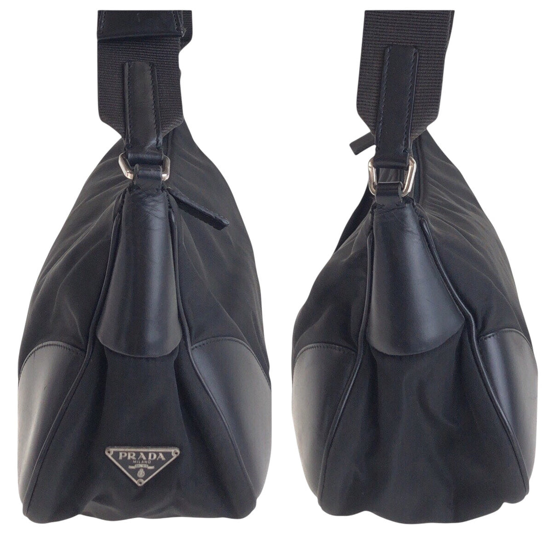 PRADA Shoulder Bag Nylon Black SilverMetal Shoulder Bag accessory pouch Test Triangle With logo Women Used Authentic