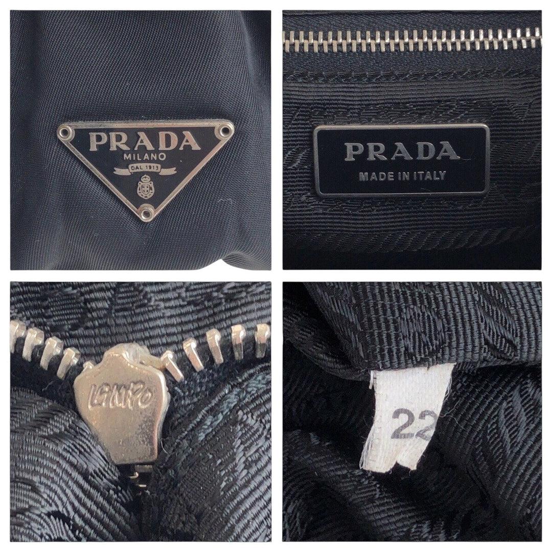 PRADA Shoulder Bag Nylon Black SilverMetal Shoulder Bag accessory pouch Test Triangle With logo Women Used Authentic