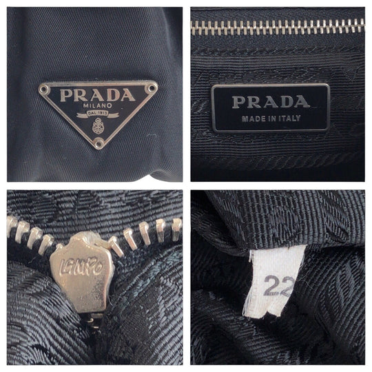 PRADA Shoulder Bag Nylon Black SilverMetal Shoulder Bag accessory pouch Test Triangle With logo Women Used Authentic