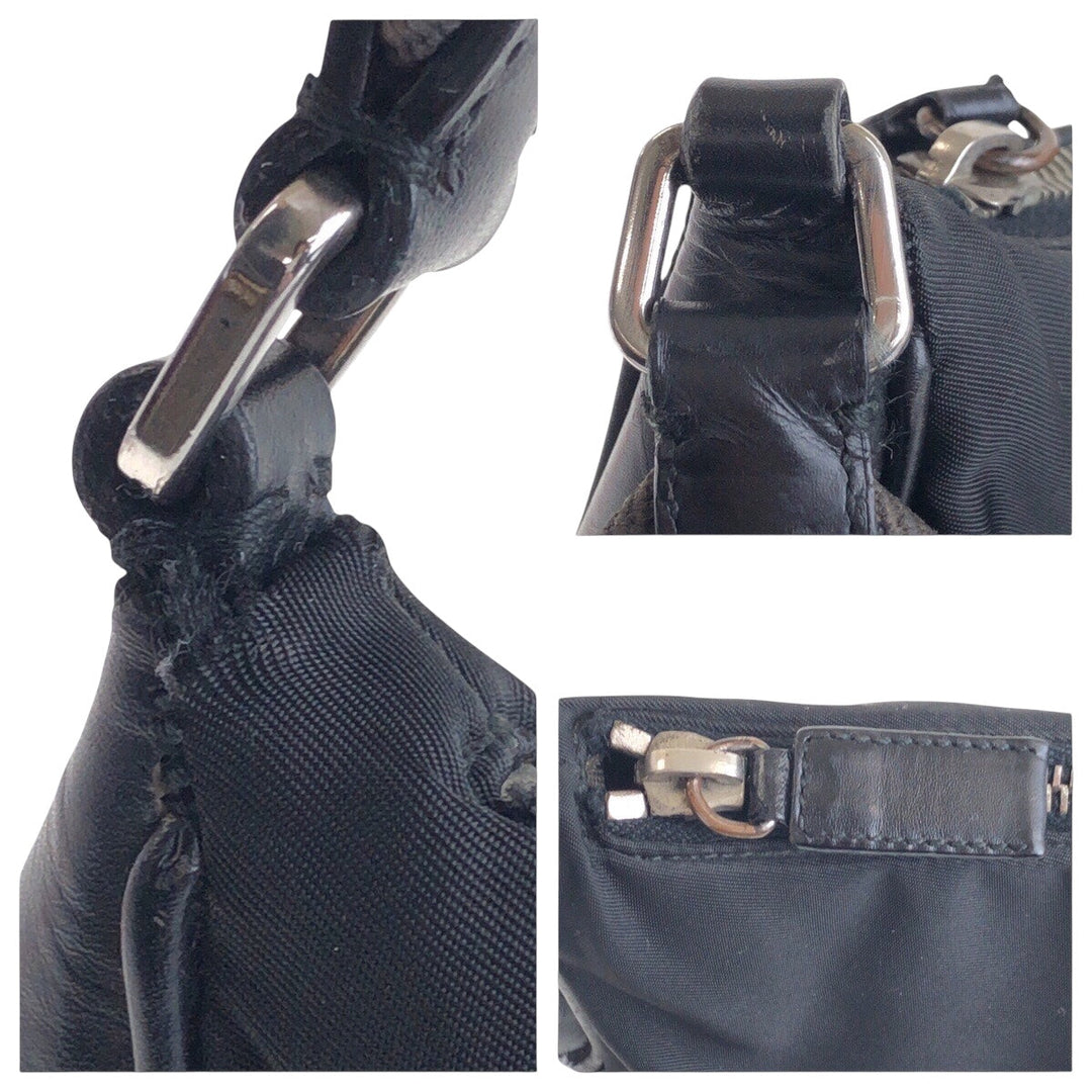 PRADA Shoulder Bag Nylon Black SilverMetal Shoulder Bag accessory pouch Test Triangle With logo Women Used Authentic