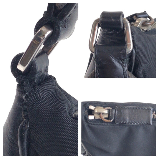 PRADA Shoulder Bag Nylon Black SilverMetal Shoulder Bag accessory pouch Test Triangle With logo Women Used Authentic