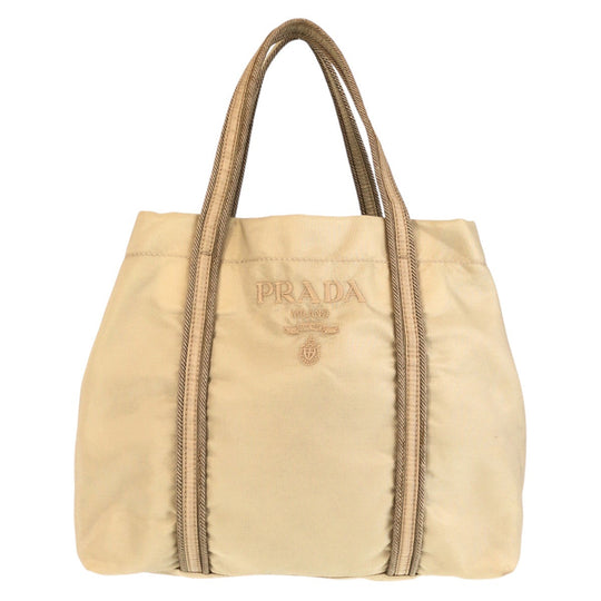 PRADA Tote Bag Nylon beige Tote Bag handbag Tessuto embroidery Women Used Authentic