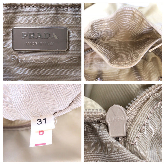 PRADA Tote Bag Nylon beige Tote Bag handbag Tessuto embroidery Women Used Authentic