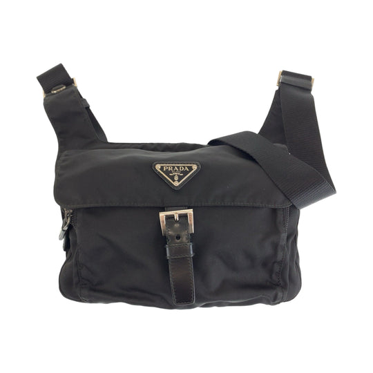PRADA Shoulder Bag Nylon Black Silver Metal Shoulder Bag Sling bag Messenger bag Triangle With logo mens Used Authentic
