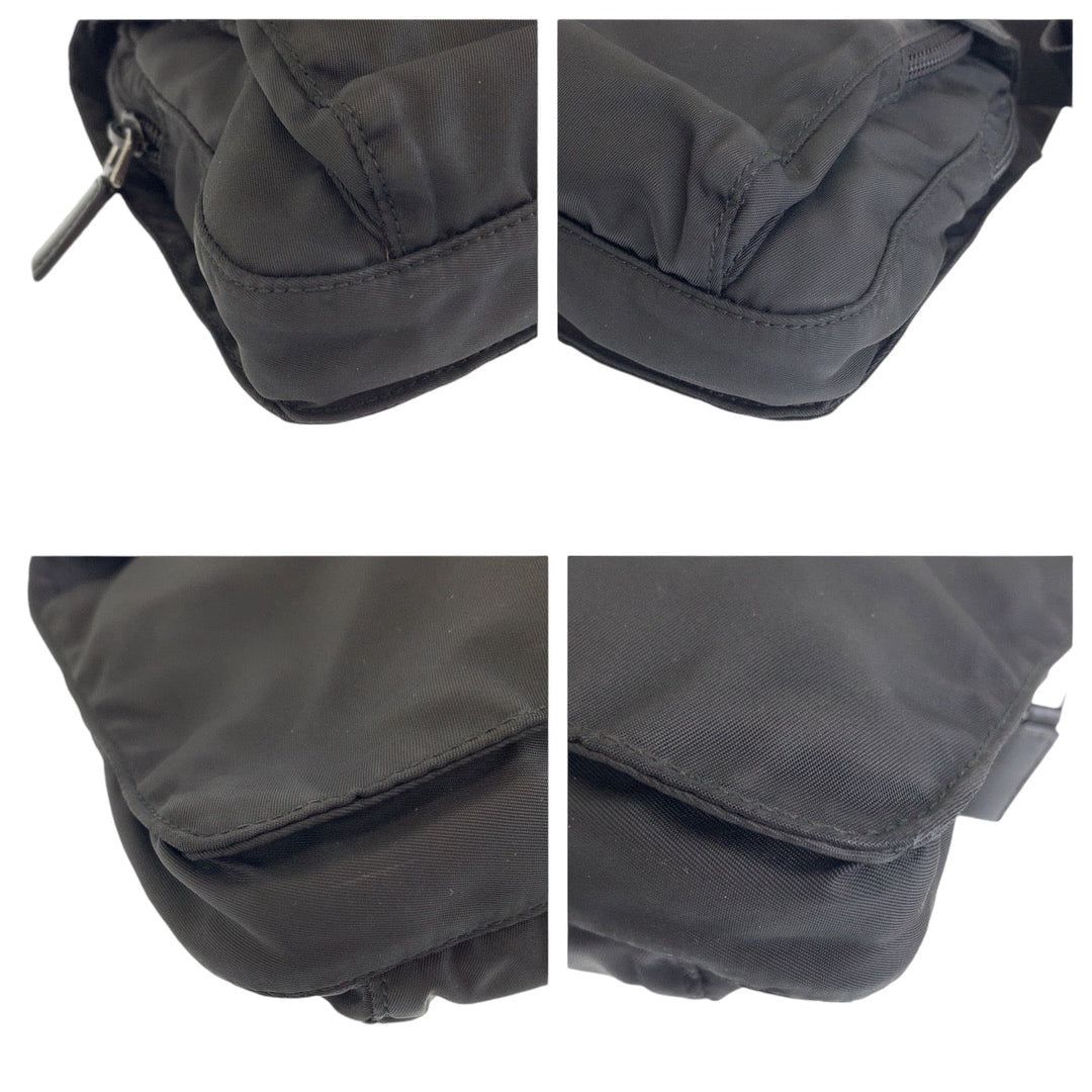 PRADA Shoulder Bag Nylon Black Silver Metal Shoulder Bag Sling bag Messenger bag Triangle With logo mens Used Authentic