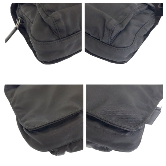 PRADA Shoulder Bag Nylon Black Silver Metal Shoulder Bag Sling bag Messenger bag Triangle With logo mens Used Authentic