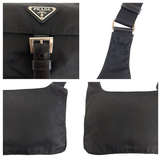 PRADA Shoulder Bag Nylon Black Silver Metal Shoulder Bag Sling bag Messenger bag Triangle With logo mens Used Authentic
