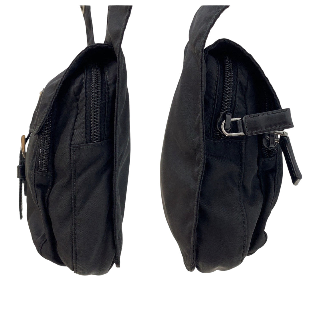 PRADA Shoulder Bag Nylon Black Silver Metal Shoulder Bag Sling bag Messenger bag Triangle With logo mens Used Authentic