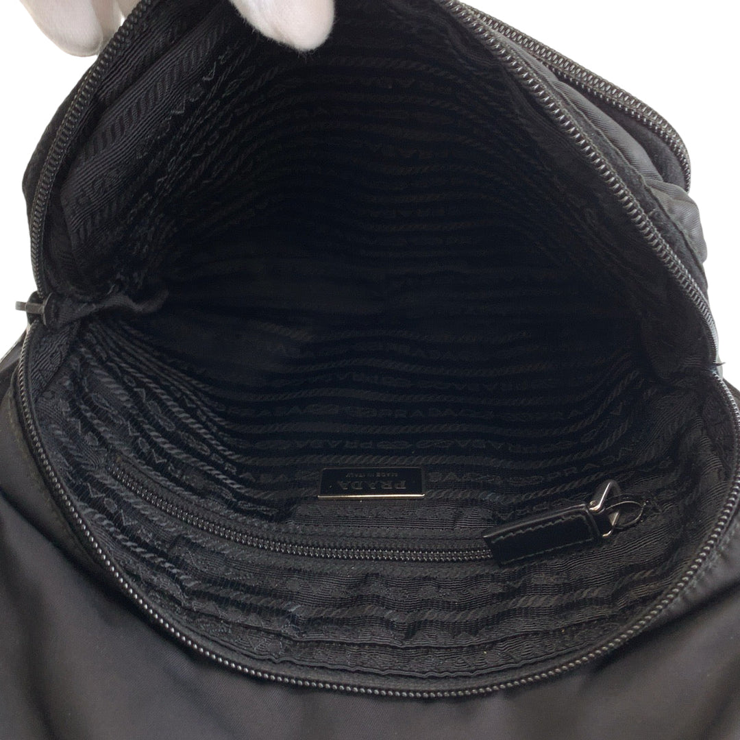 PRADA Shoulder Bag Nylon Black Silver Metal Shoulder Bag Sling bag Messenger bag Triangle With logo mens Used Authentic