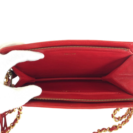 CHANEL Shoulder Bag lambskin Red Gold Metal ChainShoulder Bag Shoulder Matrasse COCO Mark Fringe Women Used Authentic