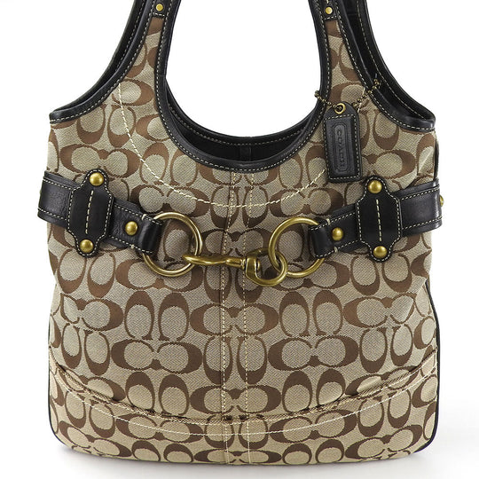 COACH Tote Bag 11280 Leather, Canvas beige Signature Women Used Authentic