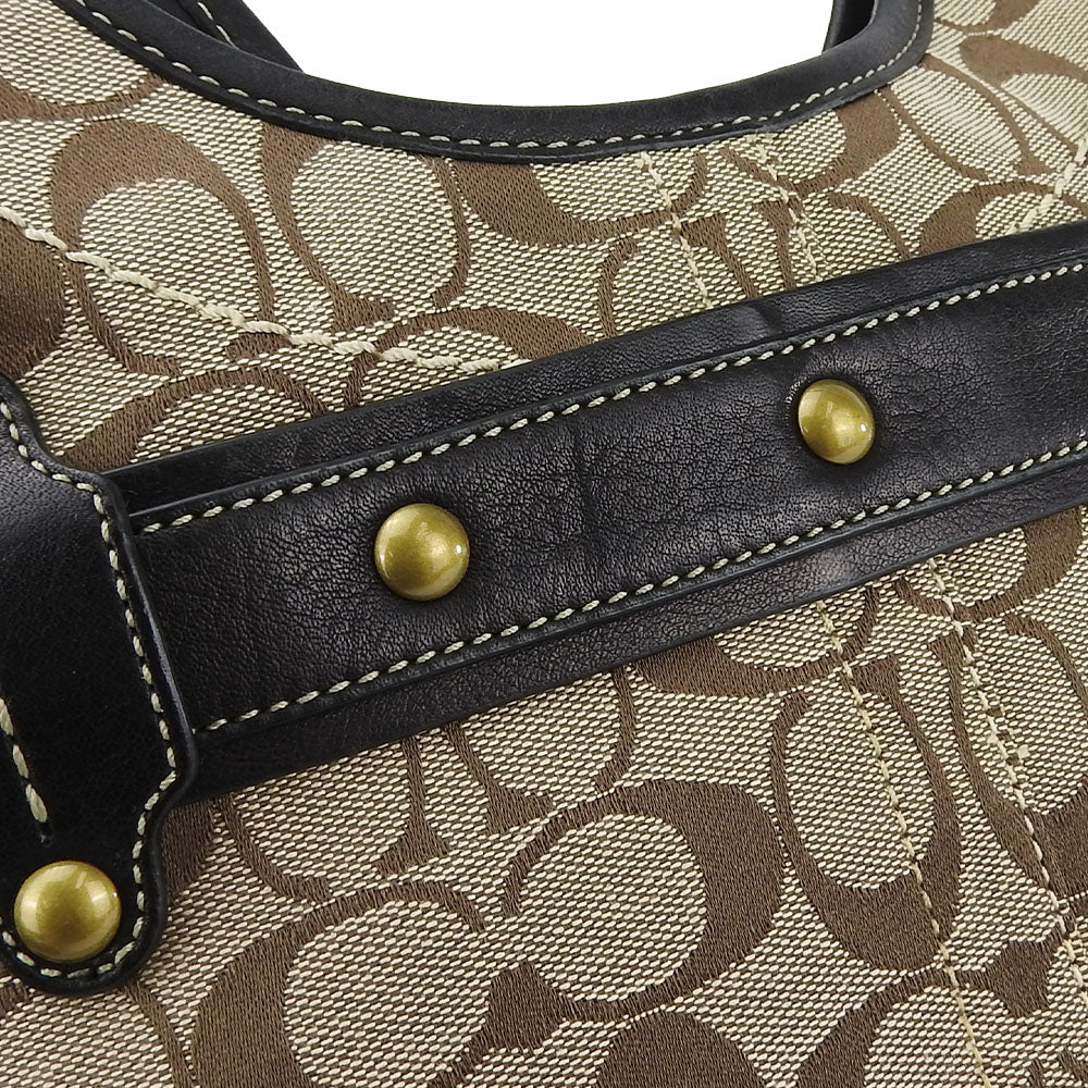 COACH Tote Bag 11280 Leather, Canvas beige Signature Women Used Authentic