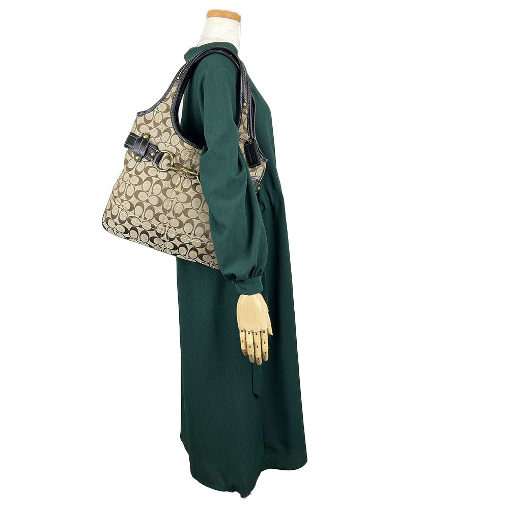 COACH Tote Bag 11280 Leather, Canvas beige Signature Women Used Authentic