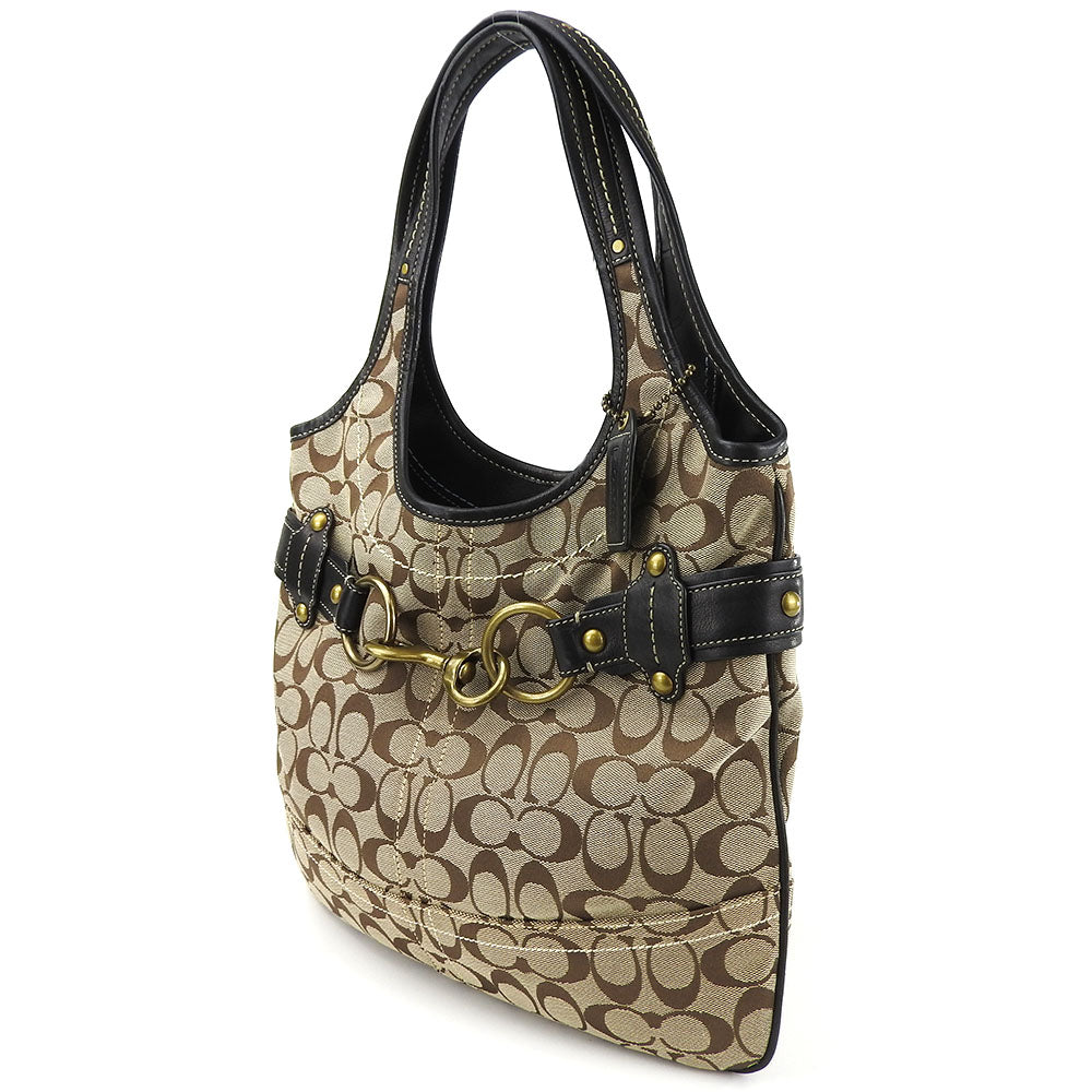 COACH Tote Bag 11280 Leather, Canvas beige Signature Women Used Authentic